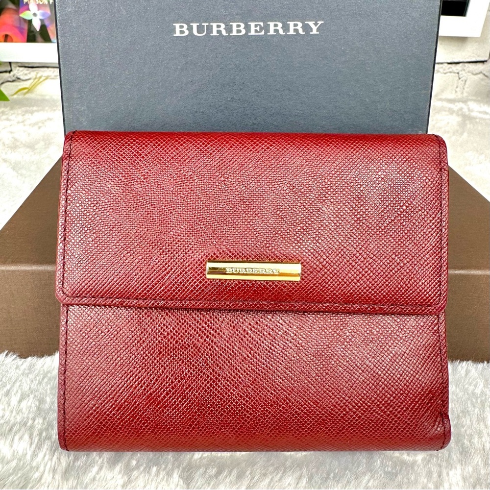 Burberry Red Leather Compact Wallet EXCELLENT IN ORIGINAL BOX